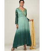 embroidered blue cotton silk  Gown
