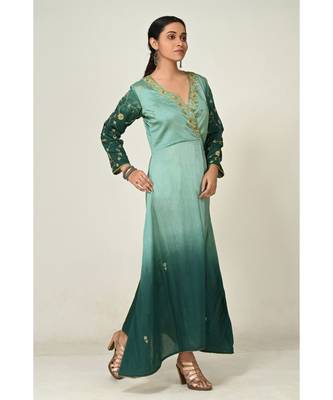 embroidered blue cotton silk  Gown 2