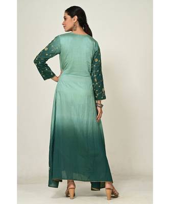 embroidered blue cotton silk  Gown 3