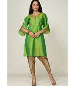 hand embroidery green raw silk  Kurti    Dhoti Pant