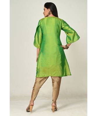 hand embroidery green raw silk  Kurti    Dhoti Pant 3