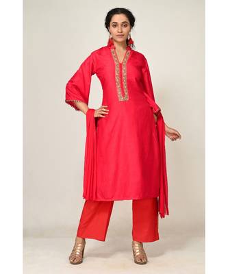 lace red pure silk cotton  Kurti    Palazzo Pant    Dupatta 1