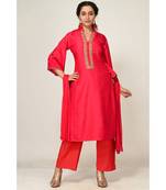 lace red pure silk cotton  Kurti    Palazzo Pant    Dupatta