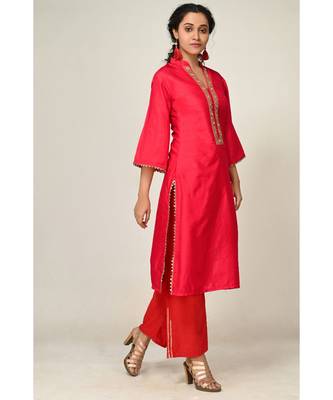 lace red pure silk cotton  Kurti    Palazzo Pant    Dupatta 2
