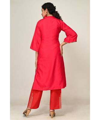lace red pure silk cotton  Kurti    Palazzo Pant    Dupatta 3