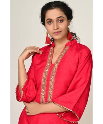 lace red pure silk cotton  Kurti    Palazzo Pant    Dupatta 6