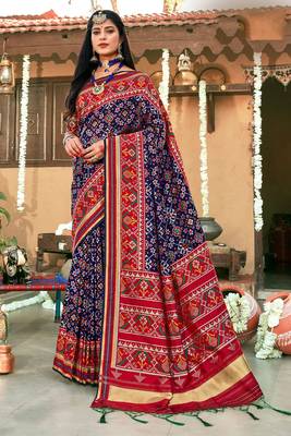 Blue woven silk saree with blouse 1