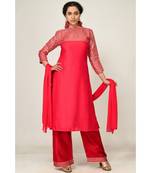 lace red pure silk cotton  Kurti    Palazzo Pant    Dupatta
