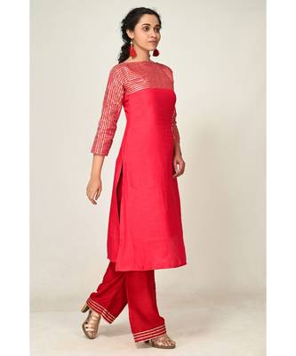 lace red pure silk cotton  Kurti    Palazzo Pant    Dupatta 2