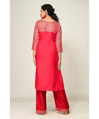 lace red pure silk cotton  Kurti    Palazzo Pant    Dupatta 3