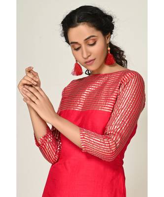 lace red pure silk cotton  Kurti    Palazzo Pant    Dupatta 4