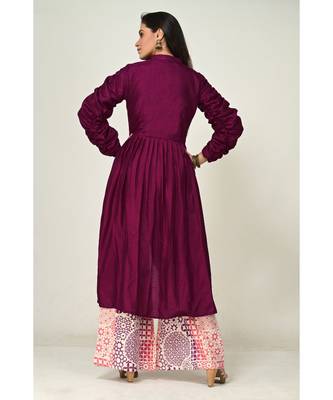 embroidered purple pure silk cotton  Kurti    Palazzo Pant 3