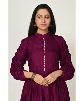 embroidered purple pure silk cotton  Kurti    Palazzo Pant 5