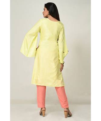 embroidered light-yellow pure silk cotton  Kurti    Pant 3