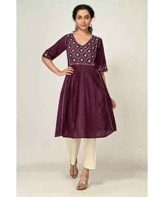 embroidered wine pure silk cotton  Kurti    Pant 1