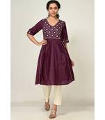 embroidered wine pure silk cotton  Kurti    Pant
