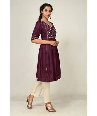 embroidered wine pure silk cotton  Kurti    Pant 2