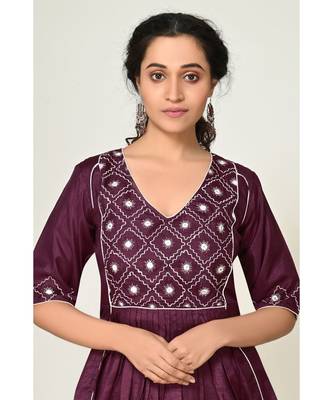 embroidered wine pure silk cotton  Kurti    Pant 4