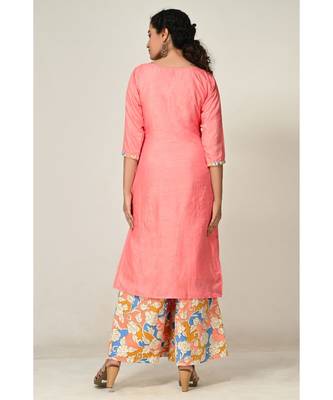 printed baby-pink pure silk cotton  Kurti    Palazzo Pant    Dupatta 2