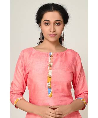 printed baby-pink pure silk cotton  Kurti    Palazzo Pant    Dupatta 5
