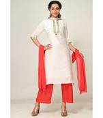 embroidered white chanderi  Kurti    Palazzo Pant    Dupatta
