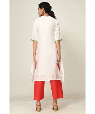 embroidered white chanderi  Kurti    Palazzo Pant    Dupatta 3