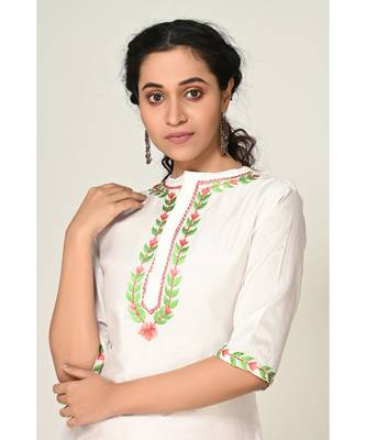 embroidered white chanderi  Kurti    Palazzo Pant    Dupatta 5