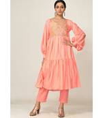 embroidered pink pure silk cotton  Kurti    Pant