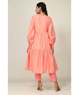 embroidered pink pure silk cotton  Kurti    Pant 3