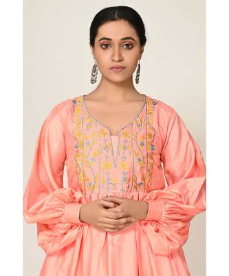 embroidered pink pure silk cotton  Kurti    Pant 4