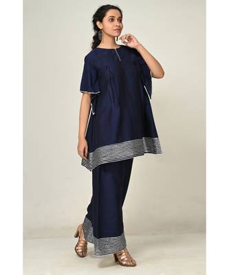 lace blue raw silk  Kurti    Palazzo Pant 1