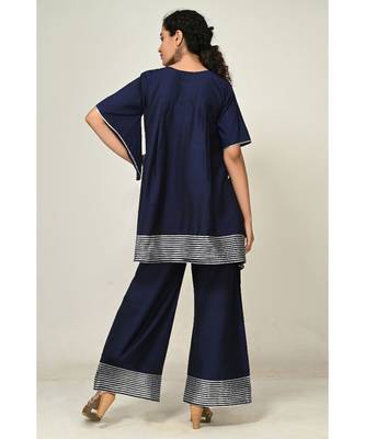 lace blue raw silk  Kurti    Palazzo Pant 2