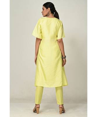 embroidered yellow pure silk cotton  Kurti    Pant 3