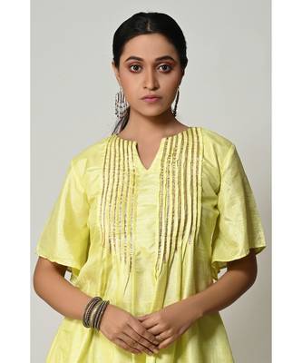 embroidered yellow pure silk cotton  Kurti    Pant 5