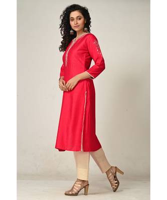embroidered red pure silk cotton  Kurta     Straight Pant    Dupatta 2