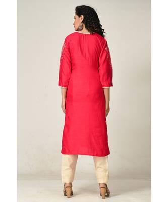 embroidered red pure silk cotton  Kurta     Straight Pant    Dupatta 3