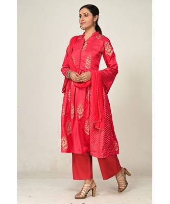 block print red cotton  Kurti    Palazzo Pant    Dupatta 1