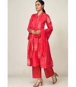 block print red cotton  Kurti    Palazzo Pant    Dupatta