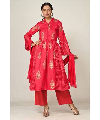 block print red cotton  Kurti    Palazzo Pant    Dupatta 2