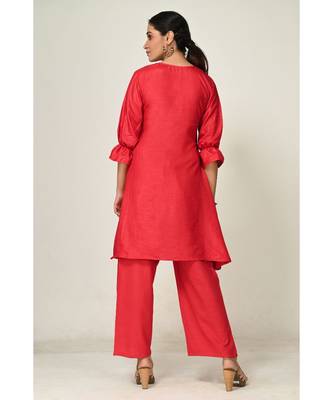 embroidered dark-red pure silk cotton  Kurta     Straight Pant    Dupatta 3