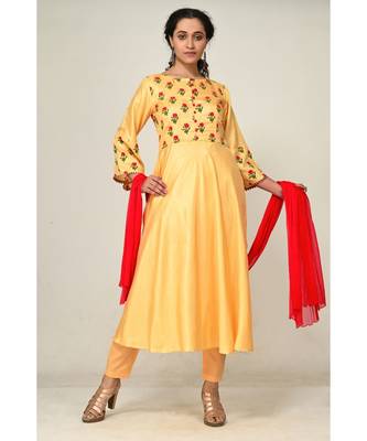 printed yellow pure silk cotton  Kurti    Pant    Dupatta 1