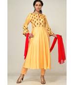 printed yellow pure silk cotton  Kurti    Pant    Dupatta