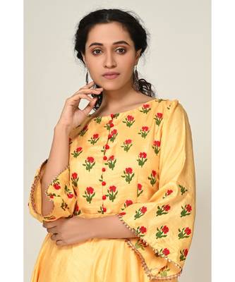 printed yellow pure silk cotton  Kurti    Pant    Dupatta 4