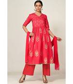 printed red pure silk cotton  Kurti    Palazzo Pant    Dupatta