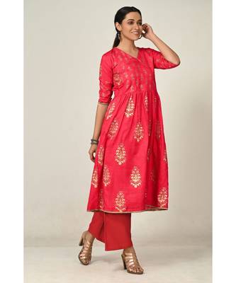 printed red pure silk cotton  Kurti    Palazzo Pant    Dupatta 2