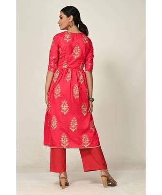 printed red pure silk cotton  Kurti    Palazzo Pant    Dupatta 3