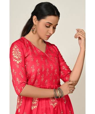 printed red pure silk cotton  Kurti    Palazzo Pant    Dupatta 4