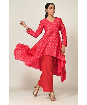 printed red pure silk cotton  Kurta     Straight Pant    Dupatta 2