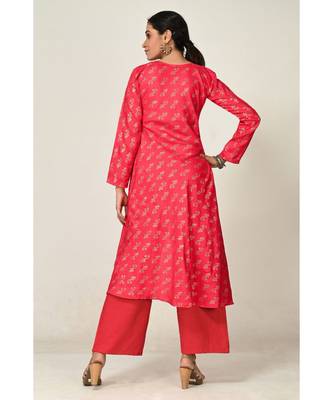 printed red pure silk cotton  Kurta     Straight Pant    Dupatta 3