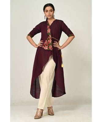 printed purple raw silk  Kurti  & Pant 1